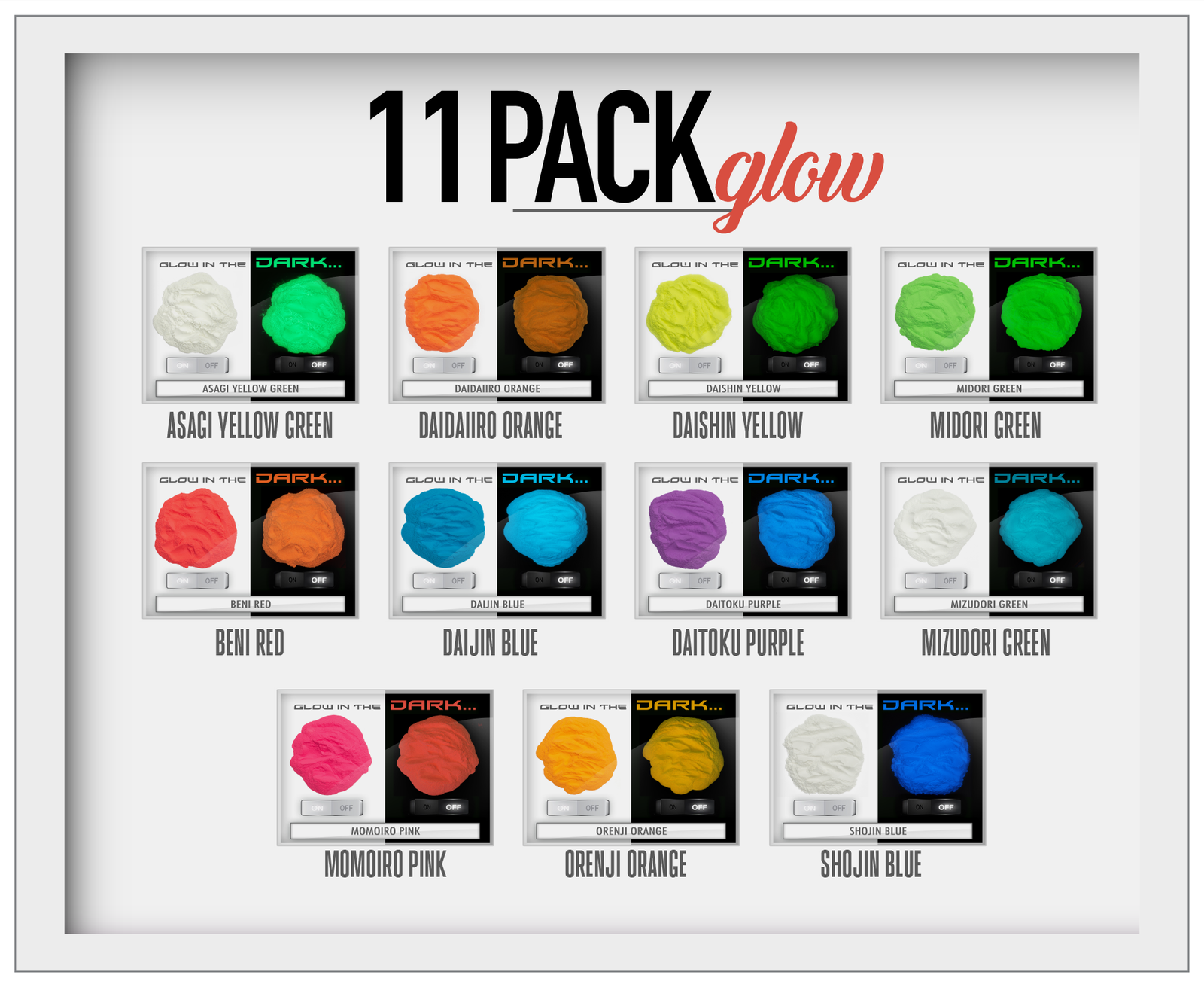11 Color Glow in the Dark Pigment Powder Variety Pack Set