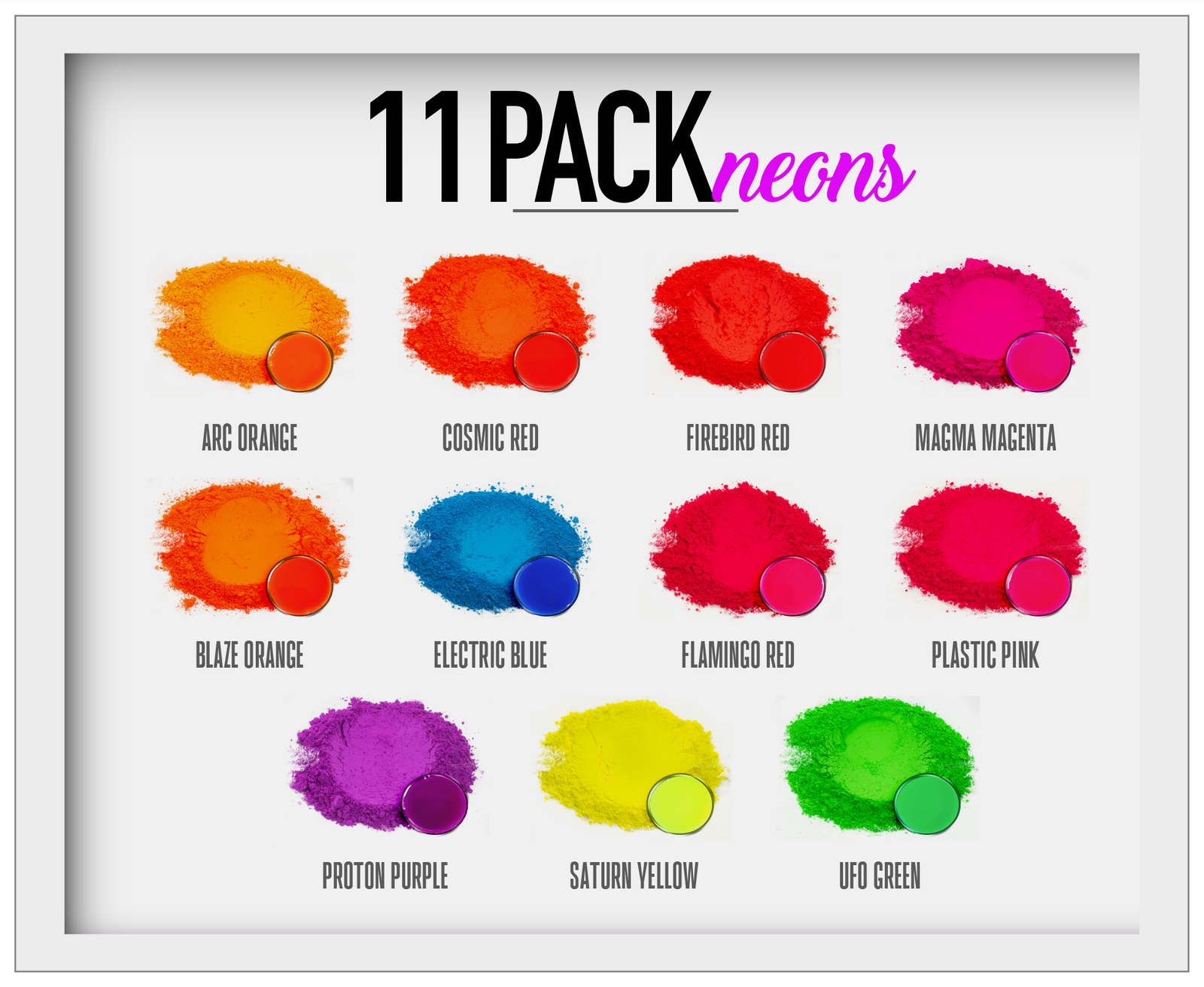 11 Color Neon Pigment Powder Variety Pack Set