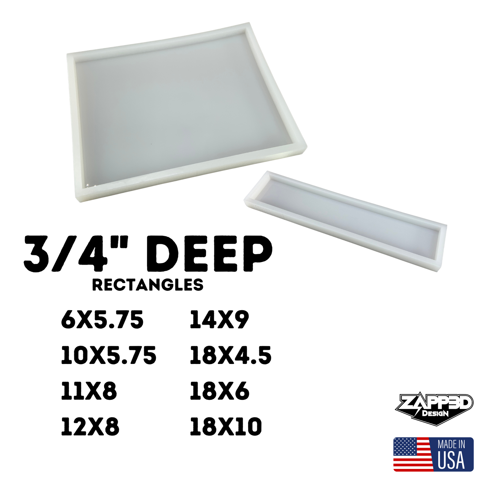 3/4" Deep Rectangle Silicone Mold | 9 SIZES |