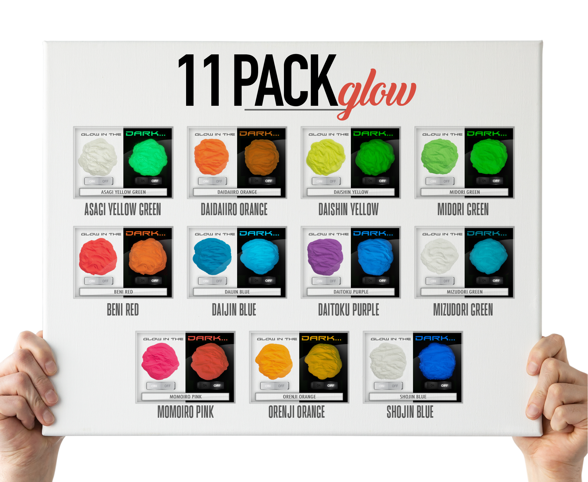 11 Color Glow in the Dark Pigment Powder Variety Pack Set
