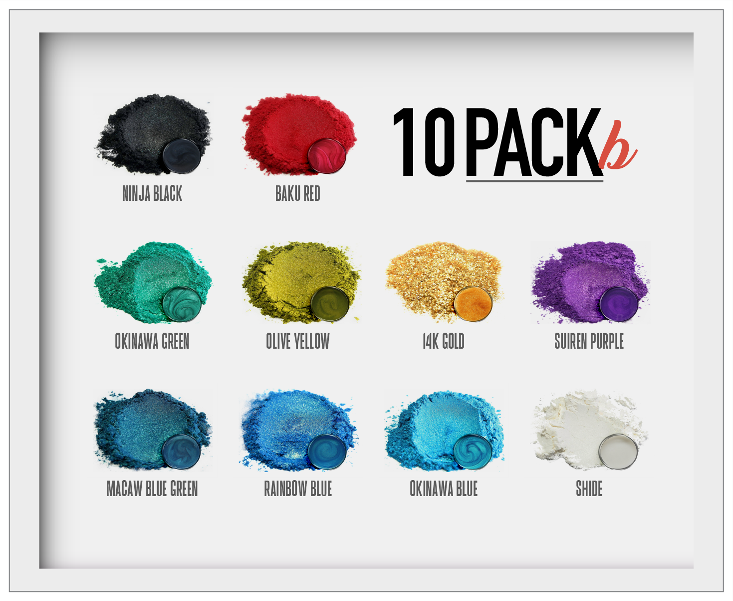 10 Color Pigment Powder Variety Pack Set B