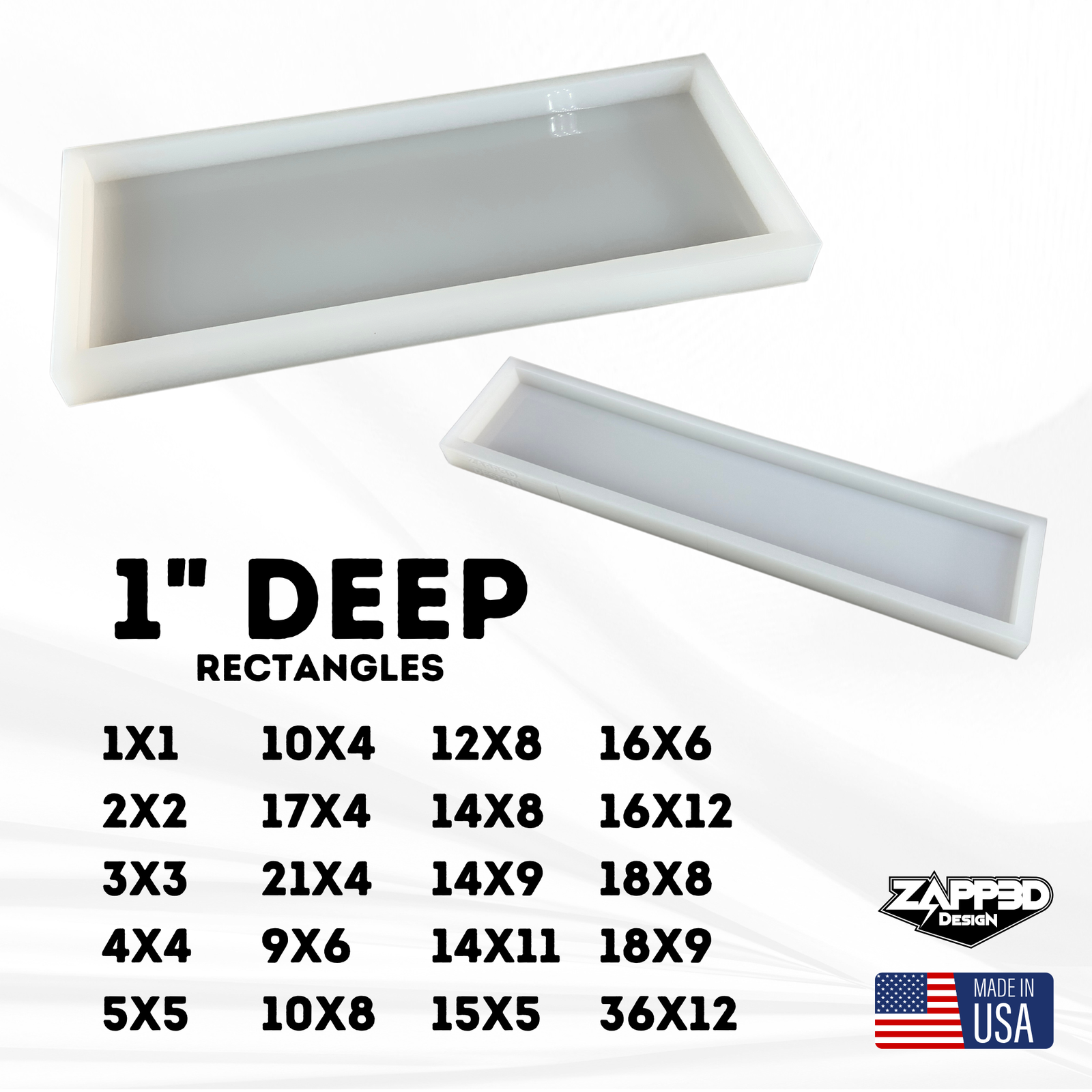 1" Deep Rectangle Silicone Mold | 24 SIZES |