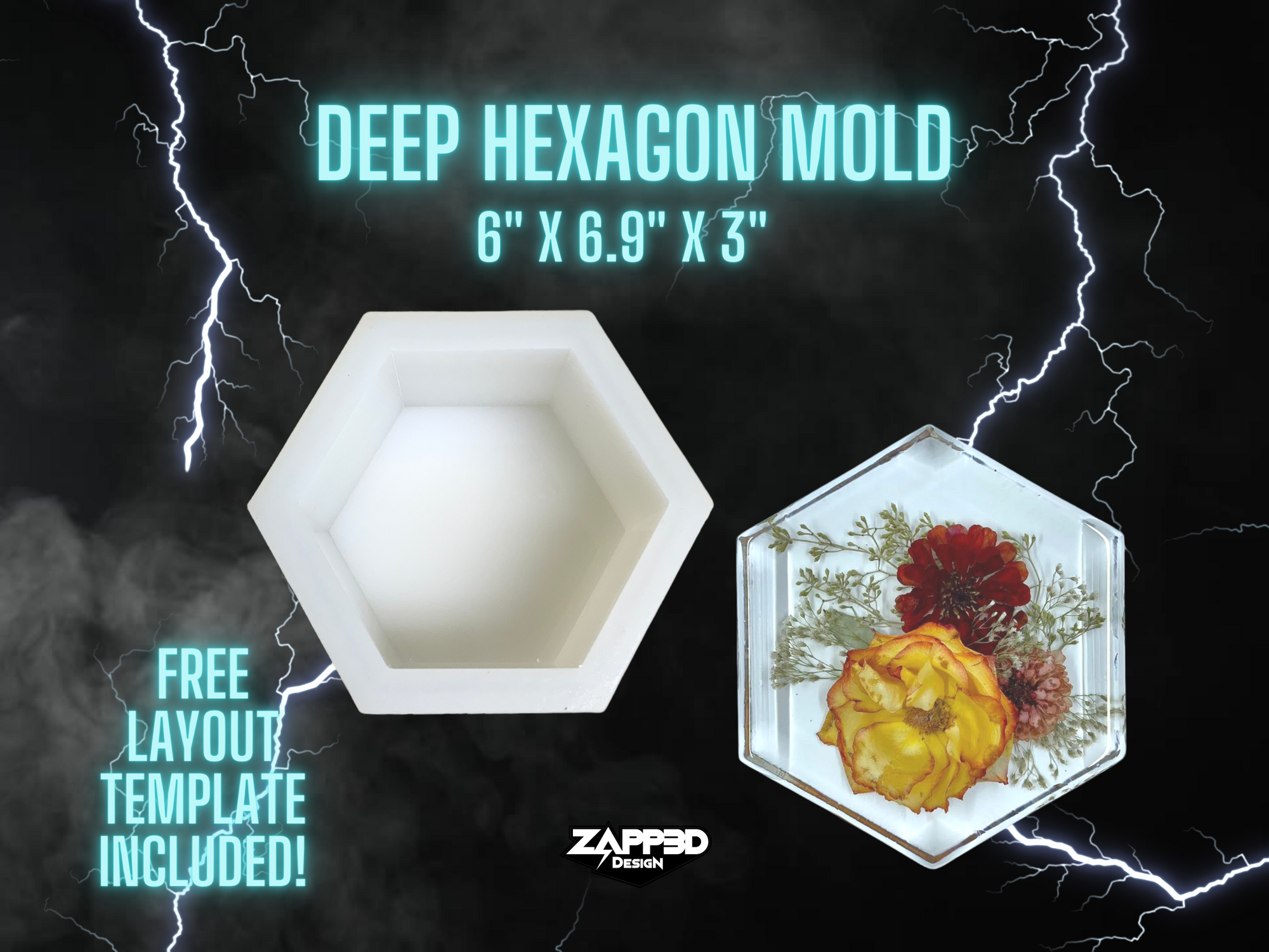 Hexagon Silicone Mold | 6"x 7"x3" Deep | ULTRA Quality | Deep Silicone Mold for Resin, Block Mold, Flower Preservation Mold, 3" Deep Molds