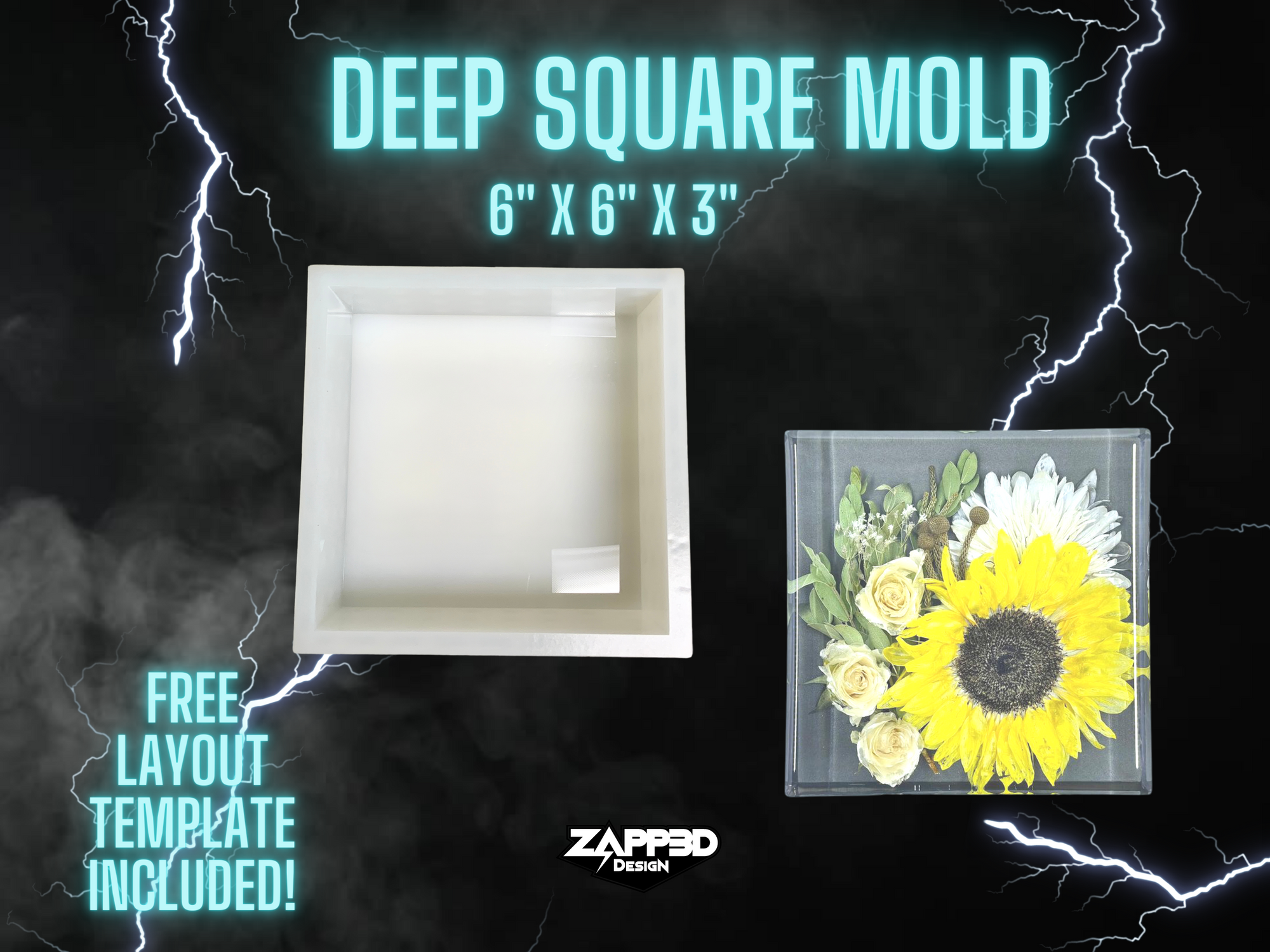 Deep Square Silicone Mold | 6"x6"x 3" | ULTRA Quality | Deep Silicone Mold for Resin, Block Mold, Flower Preservation Mold, Casting Mold