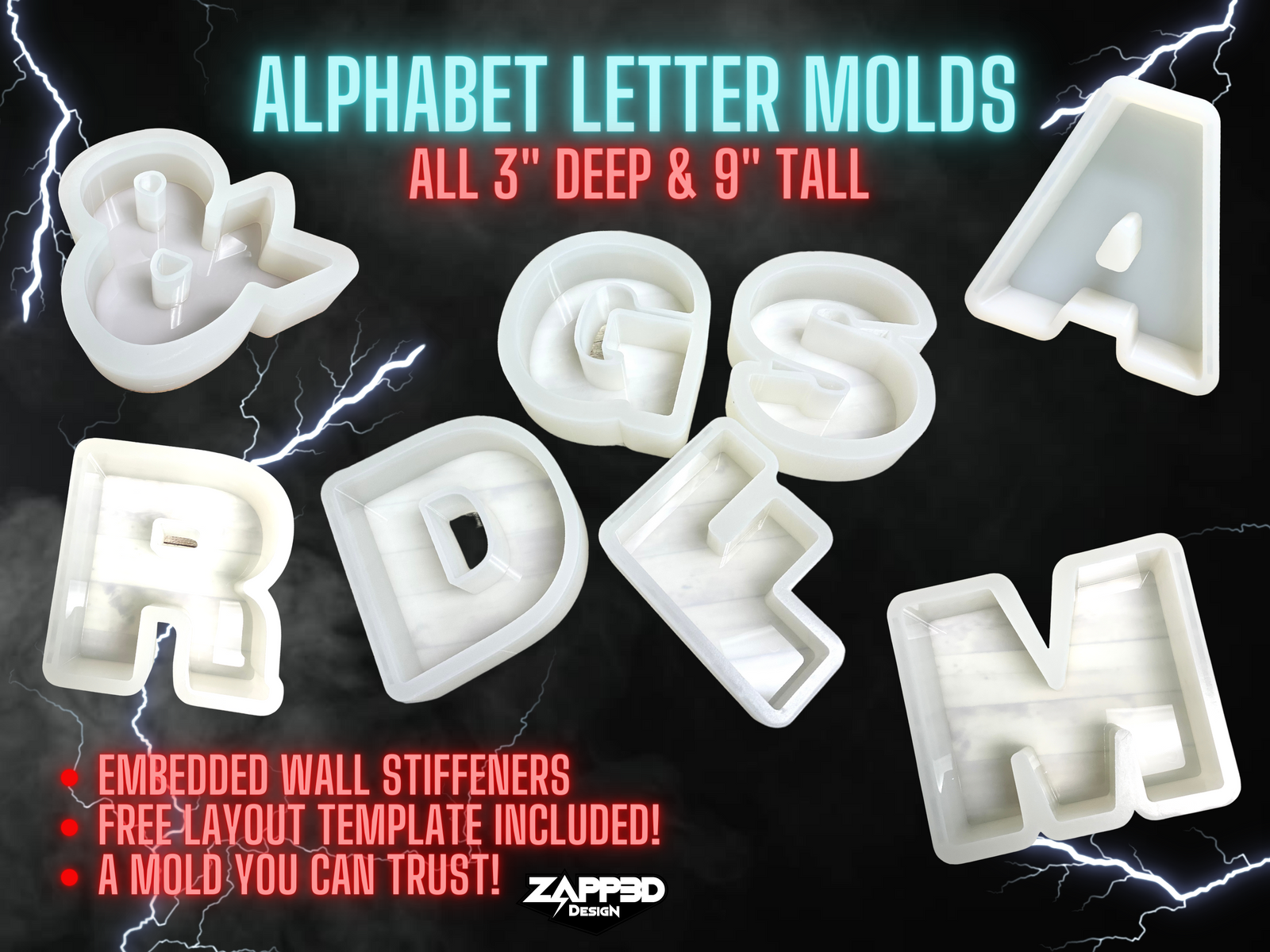 3 Deep Alphabet Letter Molds - Zapp3D Design LLC