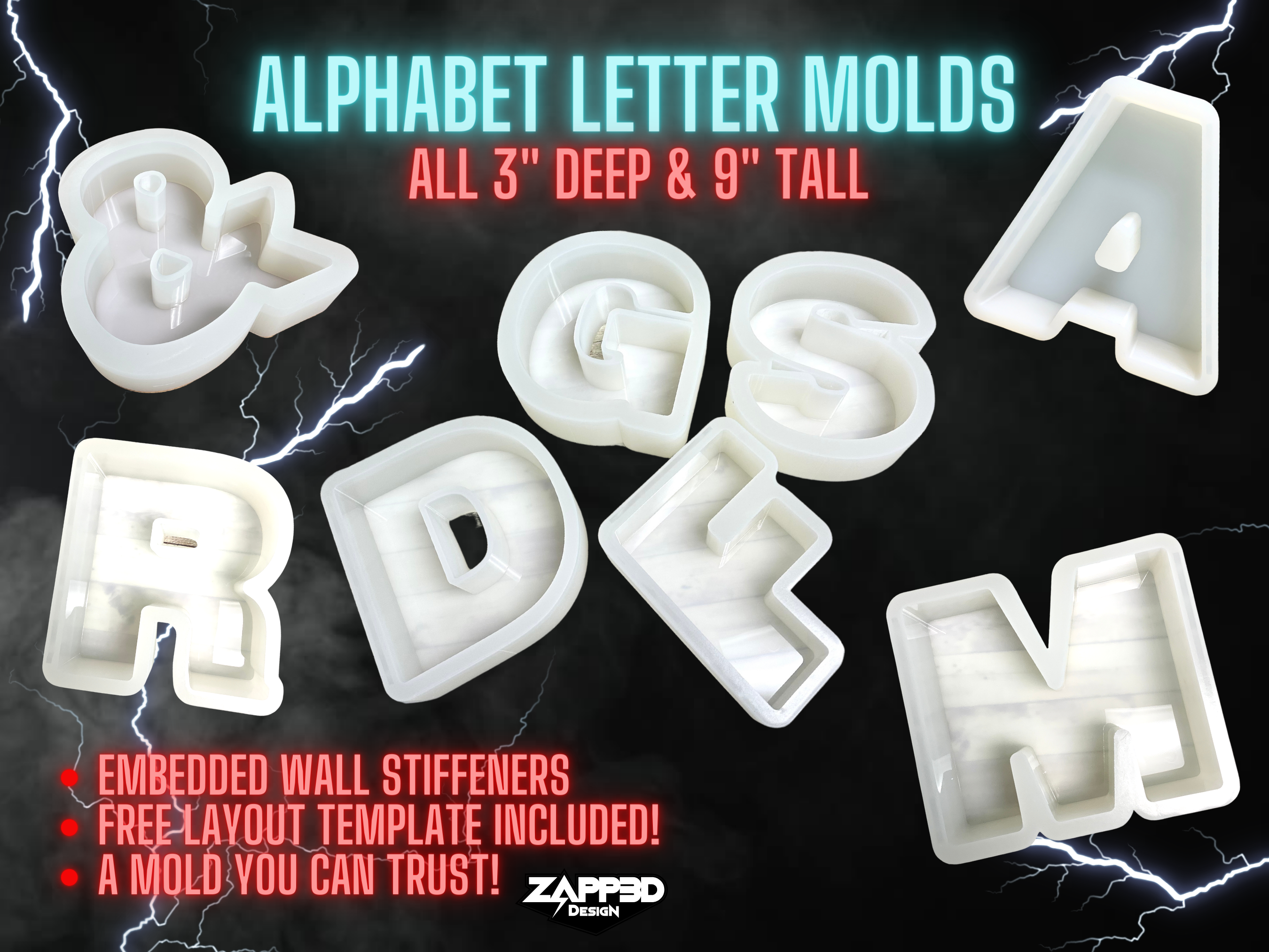 Alphabet Letter Molds, 9 Tall - 3 Deep, ULTRA Quality