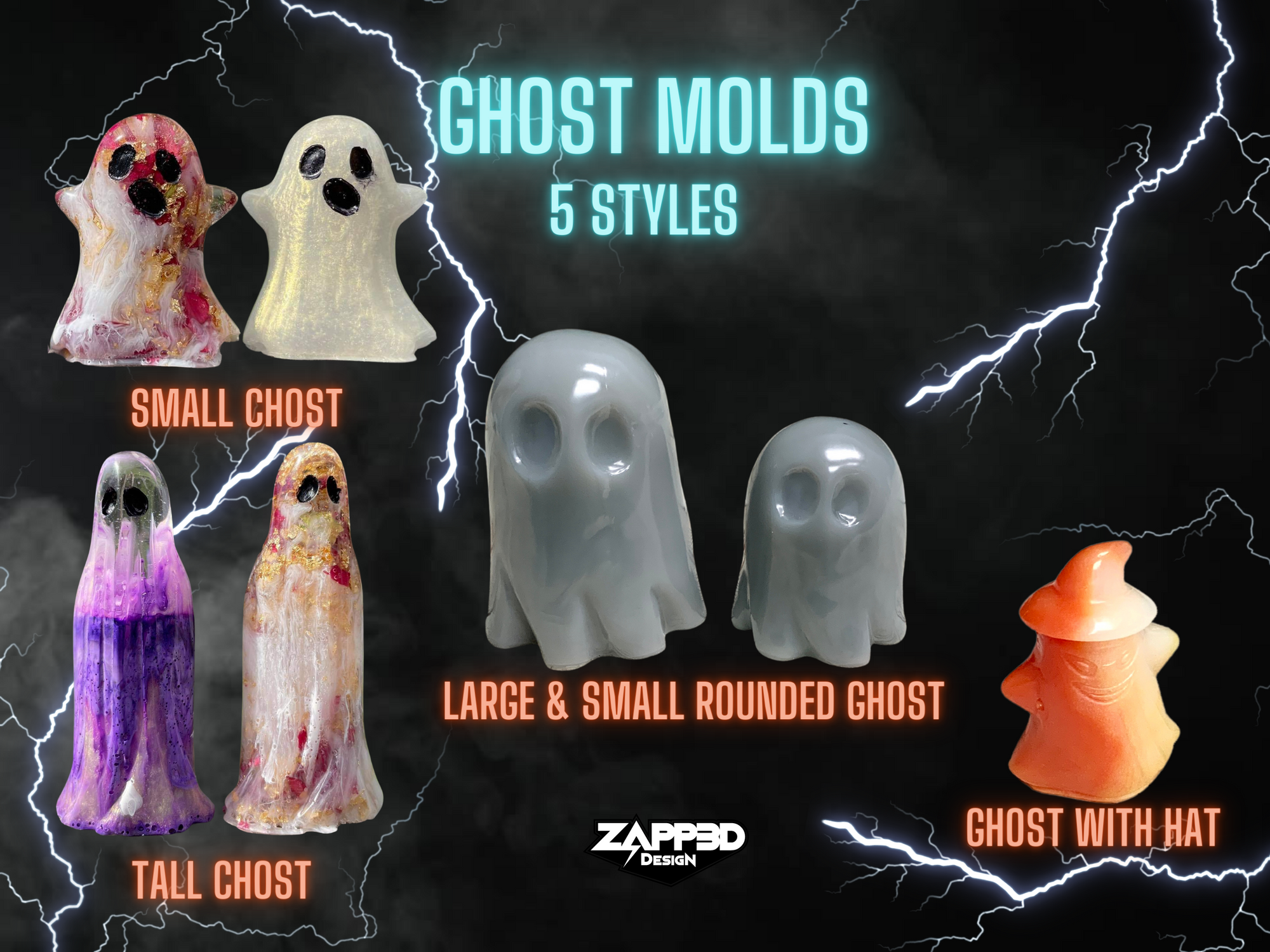 Ghost Molds for Resin | 5 Styles | Ghost 3D Molds, Halloween Mold, Spooky Mold, 3D Molds, Ghost Molds