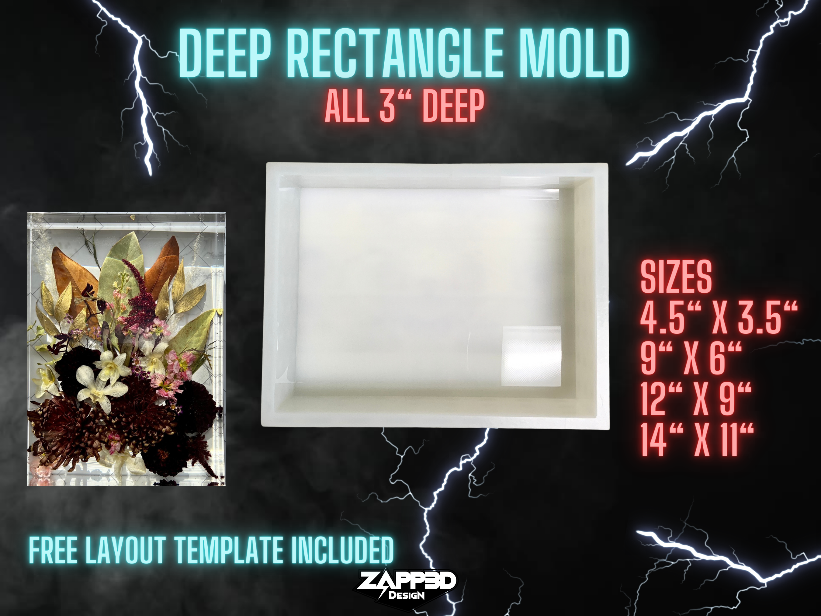 3 Deep Rectangle Block Mold // High Quality Silicone Mold for Resin // Mold  for Floral Preservation 