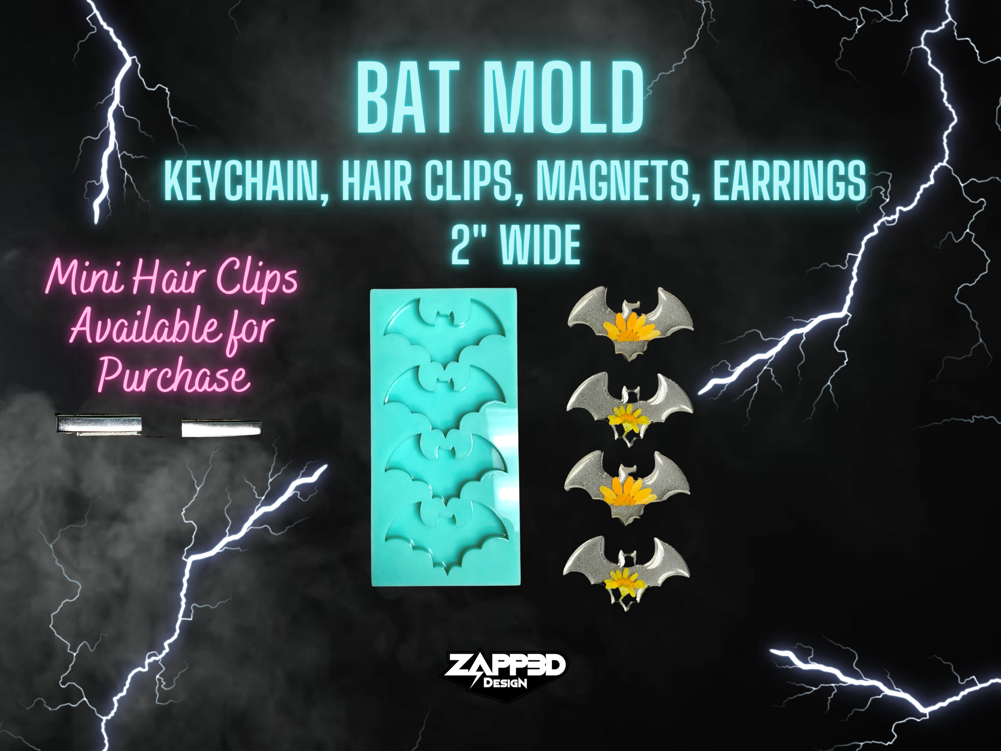 Bat Mold | Keychain Molds, Hairclip Mold, Magnet Mold | Set of 4, Bat Mold for Resin, Bat Hair Clip Mold, Halloween Mold, Spooky Mold