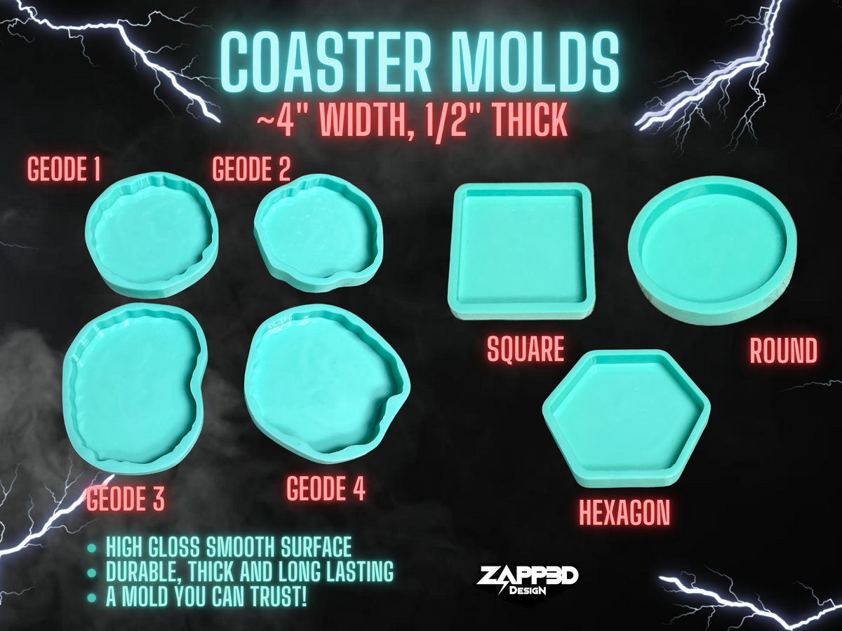 Coaster Molds | 7 Shapes | 4 Inch Coaster Molds for Resin, Geode Coaster Mold, Round Coaster Mold, Square Coaster Mold, Hexagon Coaster Mold