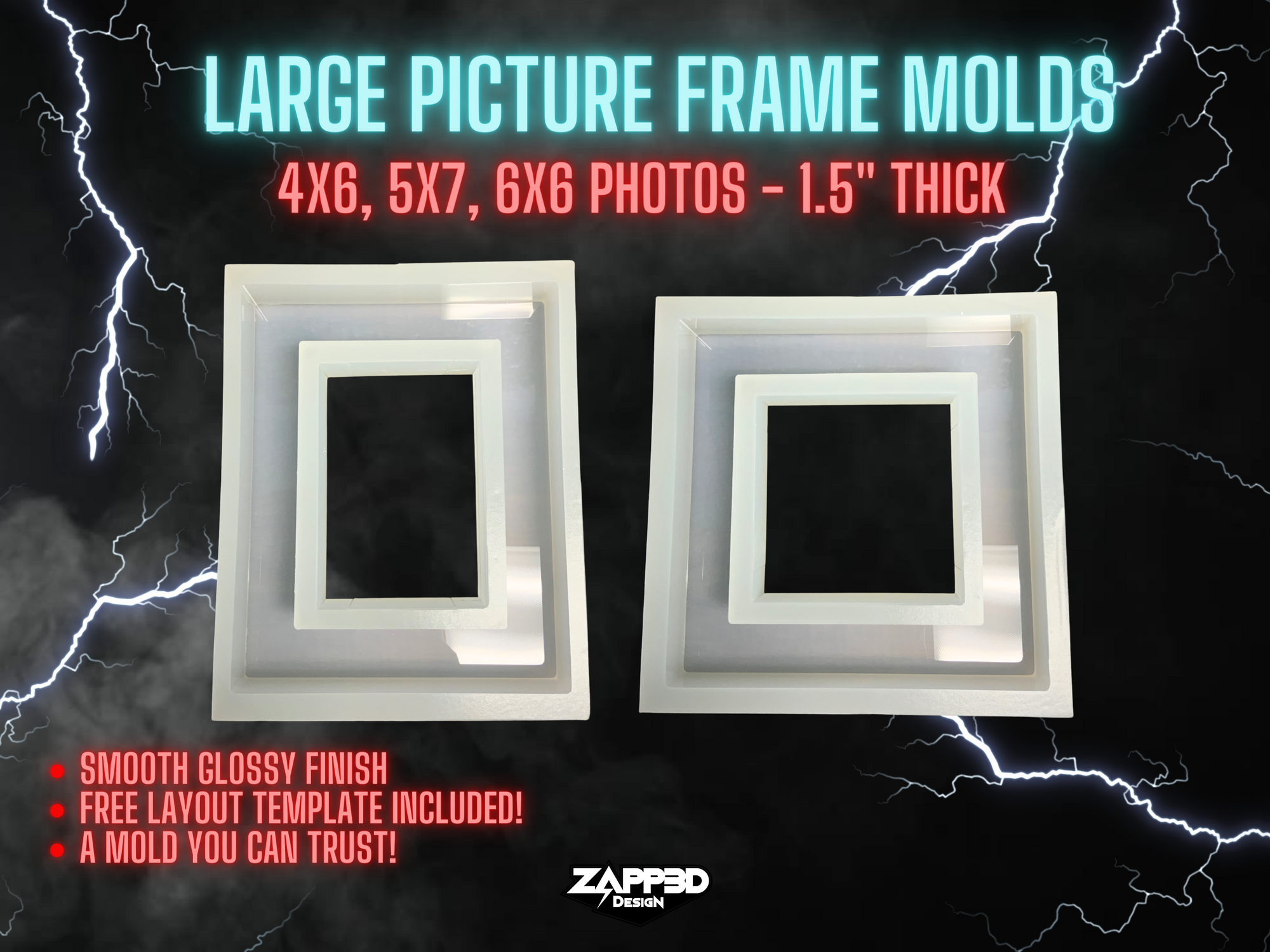 Picture Frame Mold | 1.5" Thick | 3 Sizes | Frame Mold, Deep Frame Mold, Large Picture Frame Mold, Photo Frame Mold