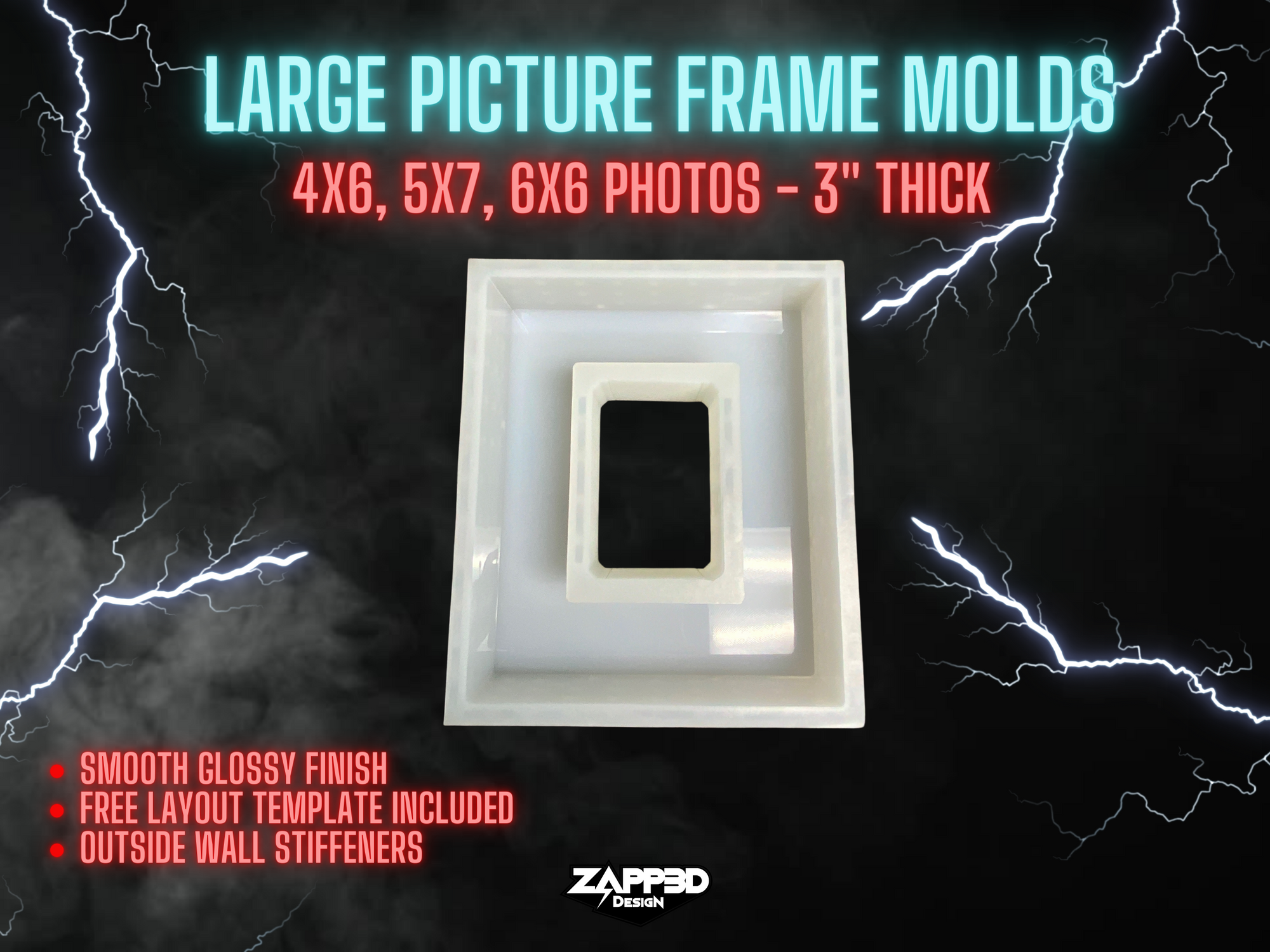 Picture Frame Mold | 3" Thick | 3 Sizes | Frame Mold, Deep Frame Mold, Large Picture Frame Mold, Photo Frame Mold