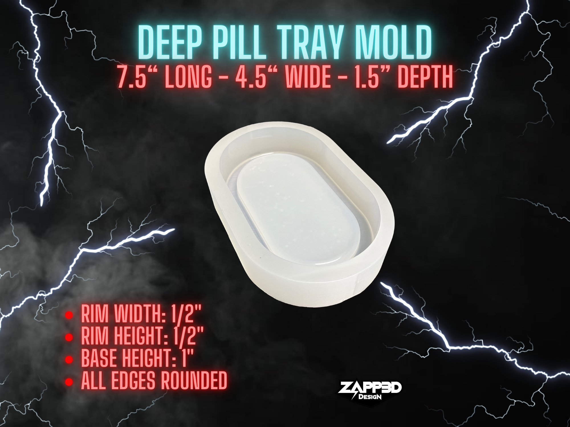 Deep Pill Tray Mold, Oval Tray Mold, Pill Mold, Pill Tray Mold, Jewelry Tray Mold, Trinket Dish Mold, Thick Pill Tray Mold