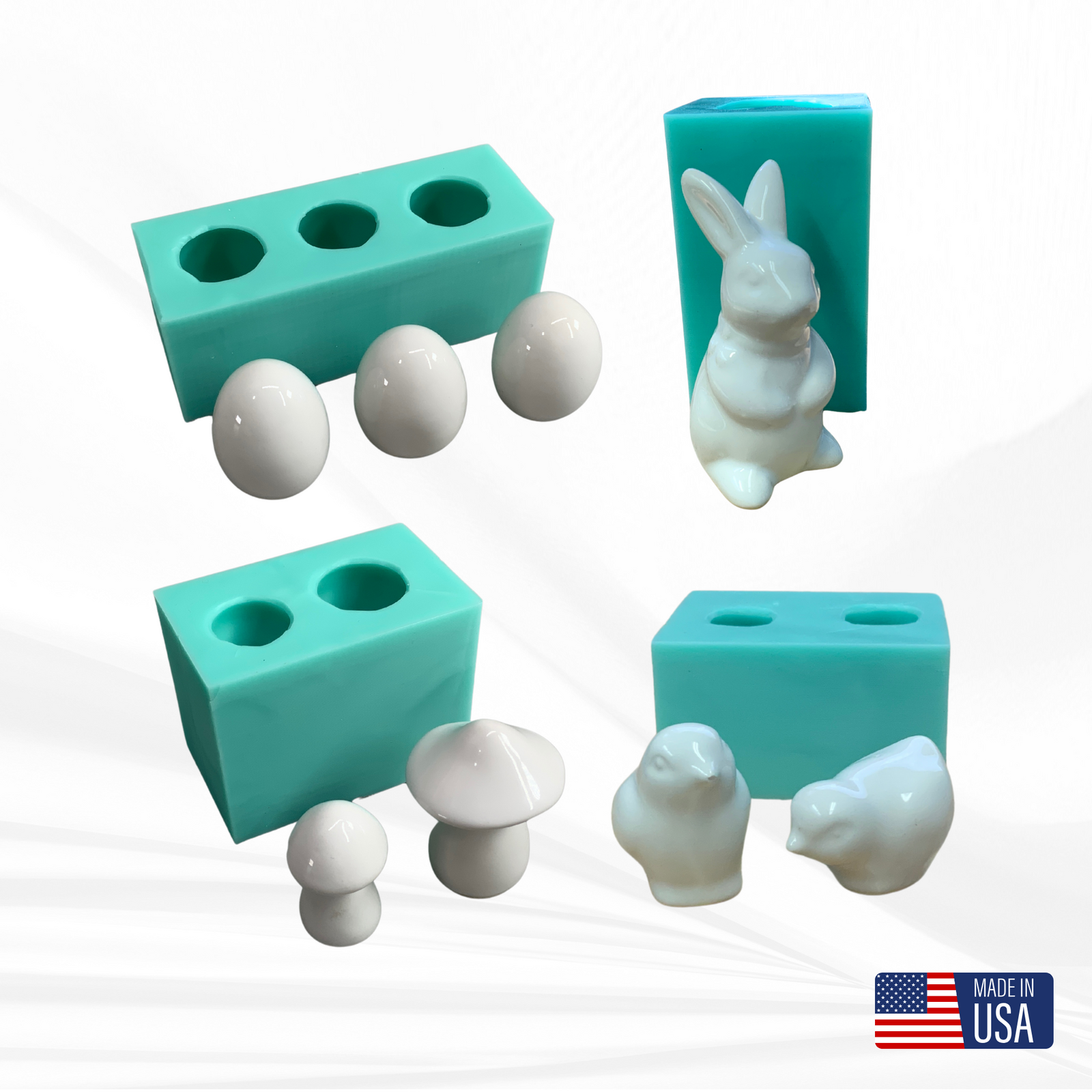 Easter Molds for Resin Collection | 8 Pieces | Baby Chick Mold, Bunny Mold, Mushroom Mold, Egg Mold