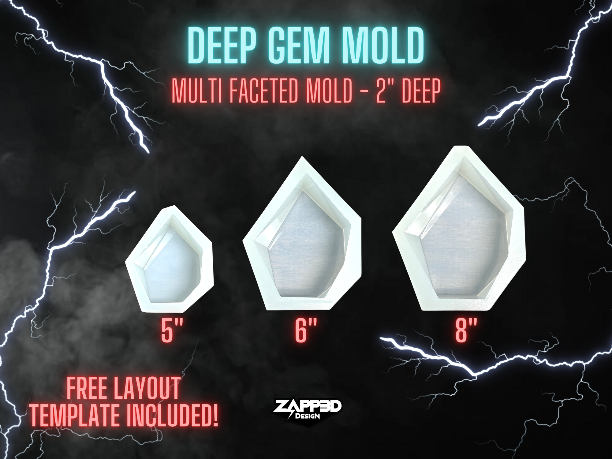 Deep Gem Mold | 5", 6", 8" | Multi Faceted Mold, Memorial Molds, Iceberg Mold, Flower Preservation Mold, Floral Block Molds, Gem Mold