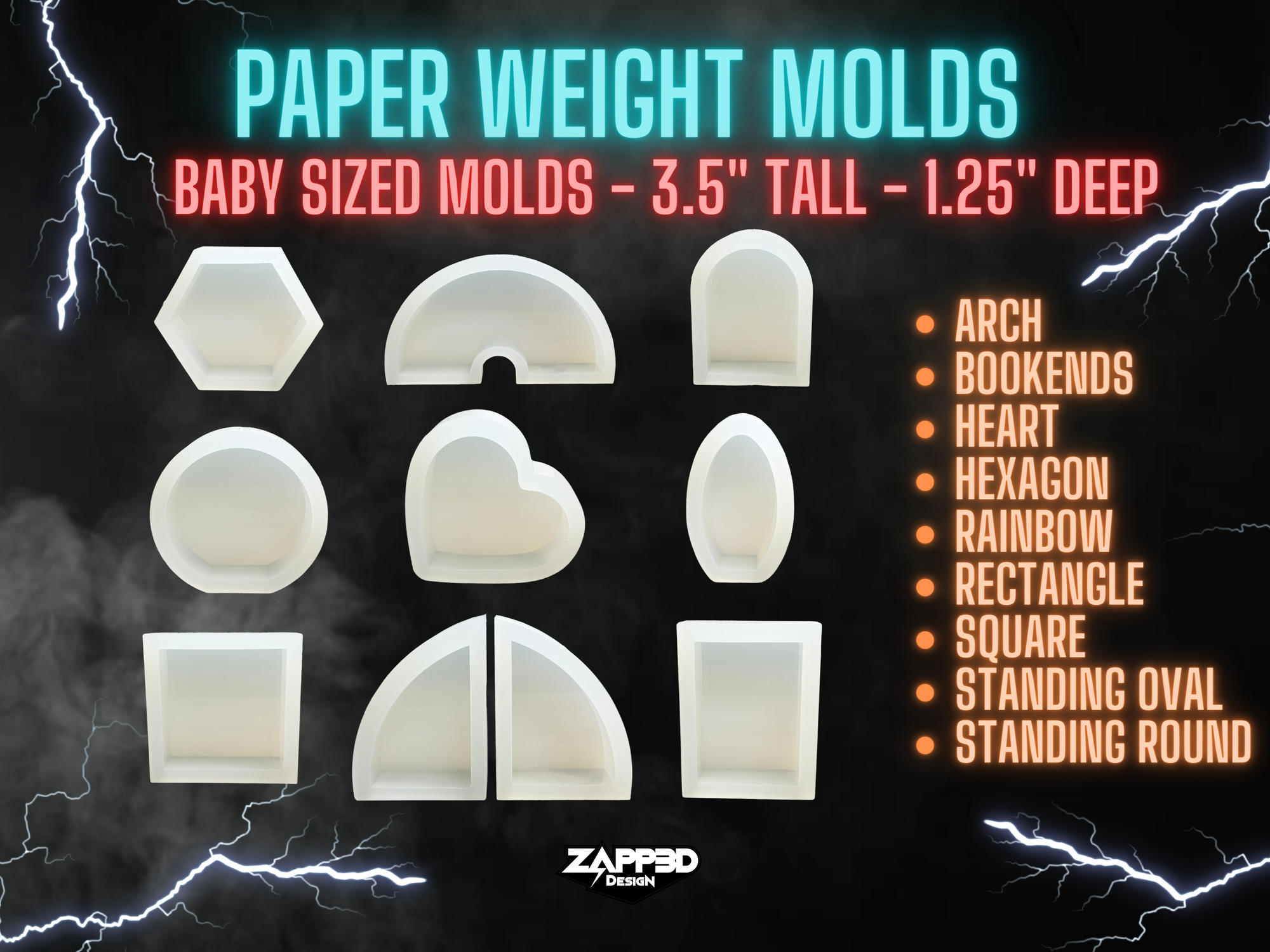 Paper Weight Molds | 9 Shapes | Baby Arch Molds, Pocket Collection Molds, Floral Block Mold, Hexagon Molds, Memorial Mold, Book End Molds