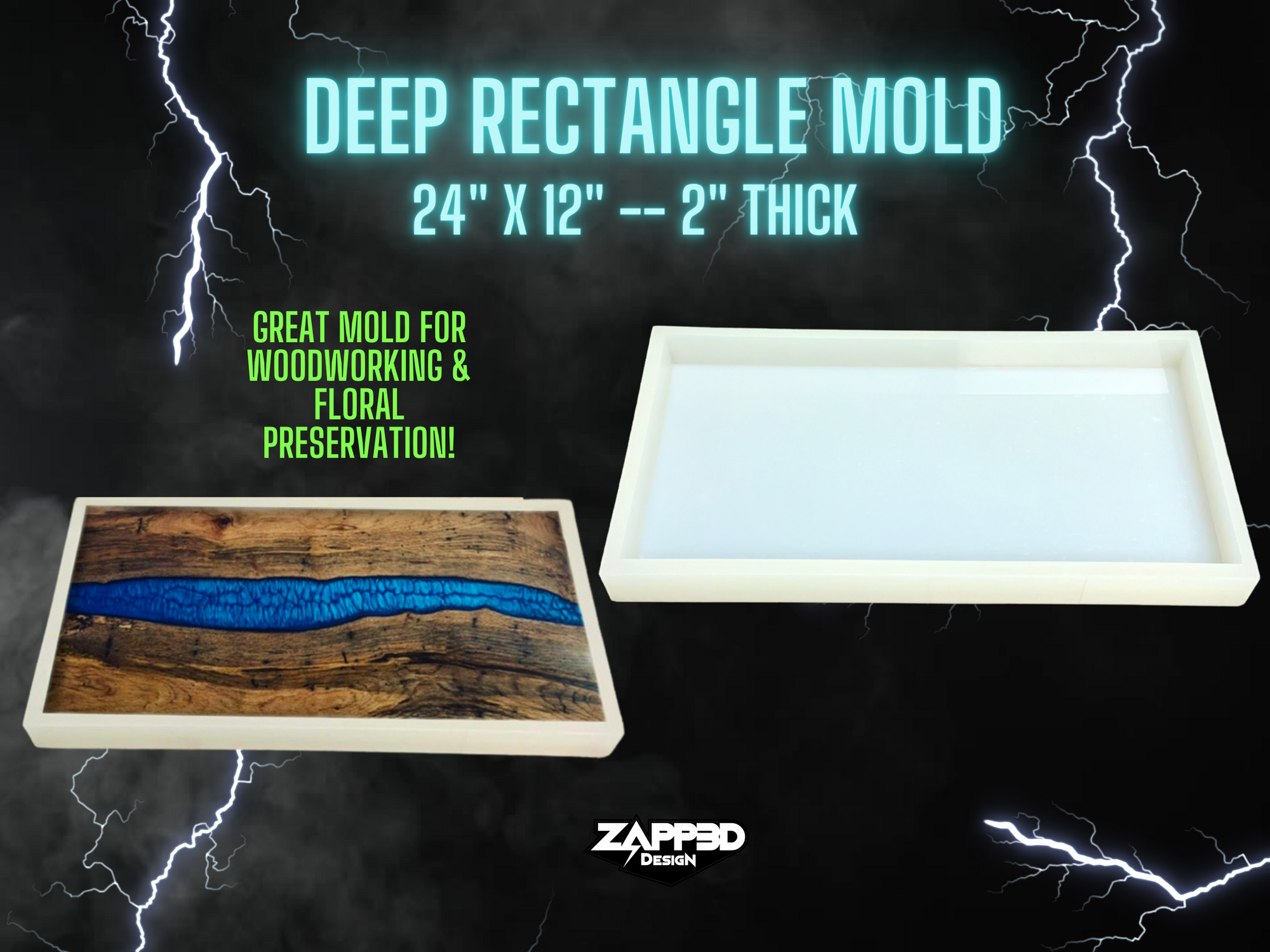 Deep Rectangle Silicone Mold | 12"x24"x2" | ULTRA QUALITY | Molds for Wood, River Table Mold, Molds for Flower Preservation, Table Mold