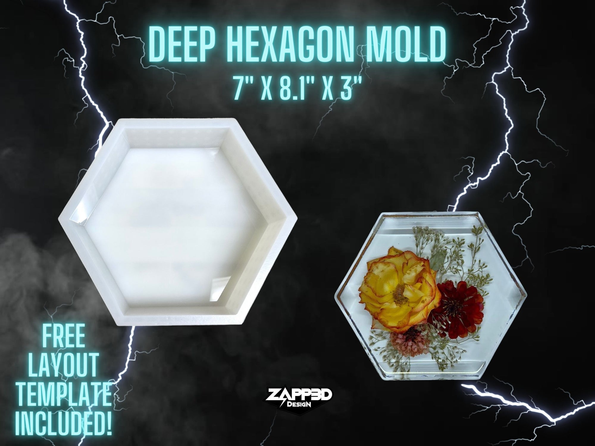 Hexagon Silicone Mold | 7"x 8.1"x3" Deep | ULTRA Quality | Deep Silicone Mold for Resin, Block Mold, Flower Preservation Mold, 3" Deep Molds