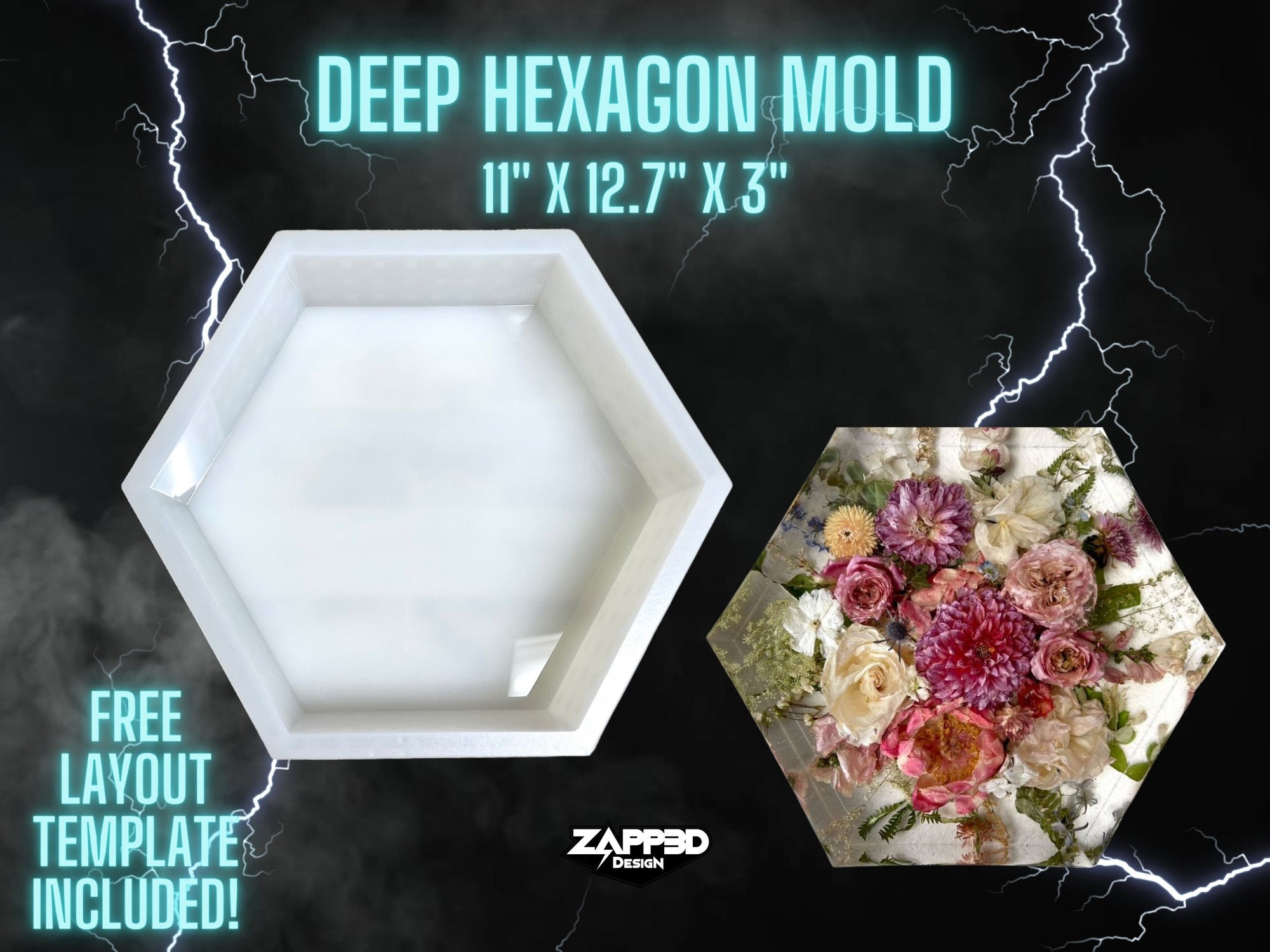 Hexagon Silicone Mold | 11"x 12.7"x3" Deep | ULTRA Quality | Deep Silicone Mold for Resin, Block Mold, Flower Preservation Mold, 3" Deep Molds