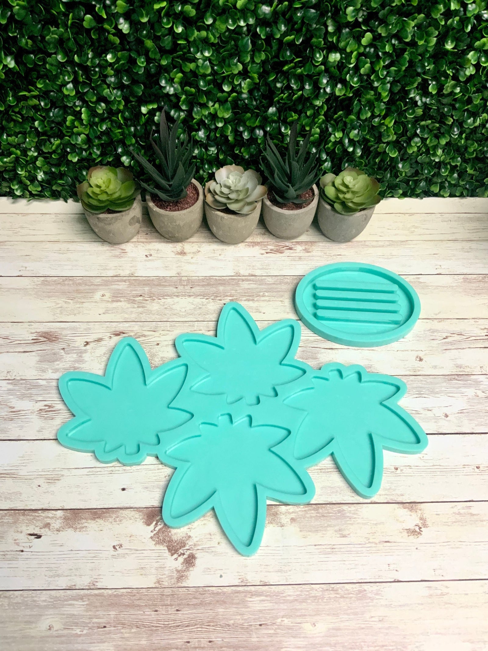 Pot Leaf Coaster Mold Set | 4"x 5" |  Weed Coasters with Holder Mold